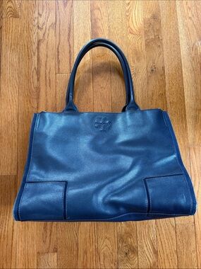Tory Burch Deep Navy Pebbled Leather Tote